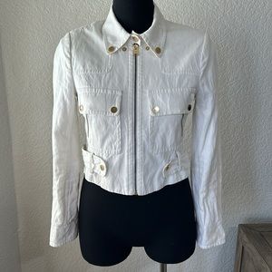 BCBGMAXAZRIA Womens Robyn White Moto Long Sleeve Jacket Size Small